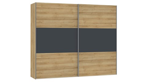 Schuifdeurkast Kixx, volledig met houten deuren, eiken/antraciet/eiken