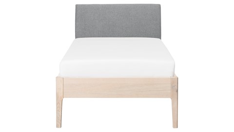 Bed Sky eiken met hoofdbord stof en poot hout, eiken stof basalt
