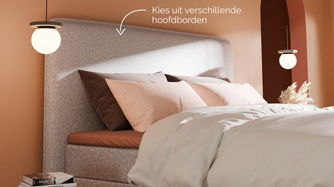 Boxspring Quartz linen touch vlak met gestoffeerd matras, light grey
