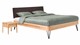 Bed Sky beuken met hoofdbord gecapitonneerd en poot driehoek metaal, beuk lederlook grijs