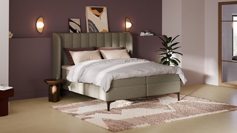 Boxspring Ivory soft teddy vlak met gestoffeerd matras, taupe
