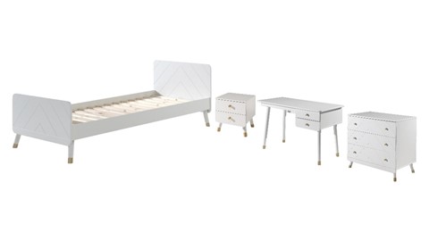 Bed Billy met nachtkast, bureau en commode 3 laden, white