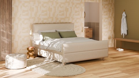 Boxspring Mica linen touch vlak met gestoffeerd matras, beige