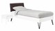 Bed Sky beuken met hoofdbord stof en poot driehoek, wit lederlook grijs