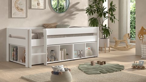 Halfhoogslaper laag met 3 boekenkasten Primo, wit