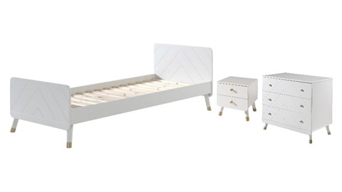 Bed Billy met nachtkast en commode 3 laden, white
