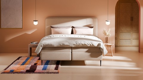 Boxspring Quartz linen touch vlak met gestoffeerd matras, beige