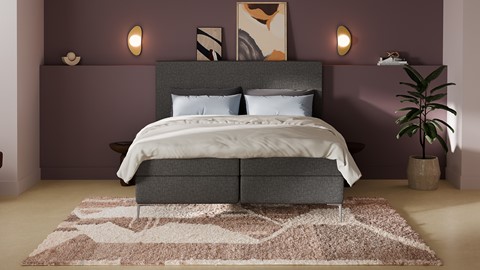 Boxspring Emerald linen touch vlak met gestoffeerd matras, dark grey