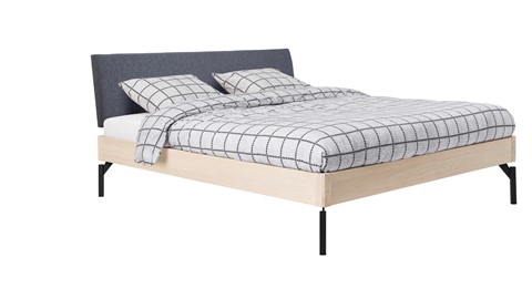 Bed Sky eiken met hoofdbord stof en poot metaal, eiken stof grijs