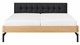 Bed Sky eiken met hoofdbord gecapitonneerd en poot metaal, honing lederlook zwart