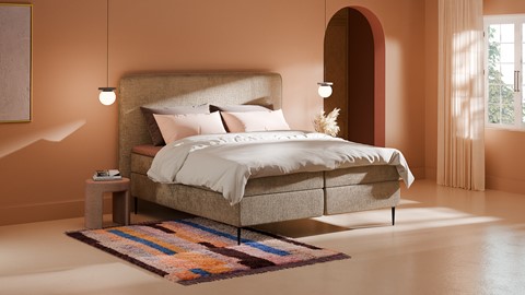 Boxspring Quartz velvet motif vlak met gestoffeerd matras, taupe