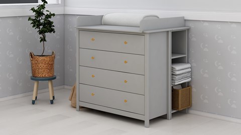 Commode Luna 4 laden met opzet en regaal, grey