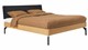 Bed Sky eiken met hoofdbord gecapitonneerd en poot metaal, honing lederlook zwart