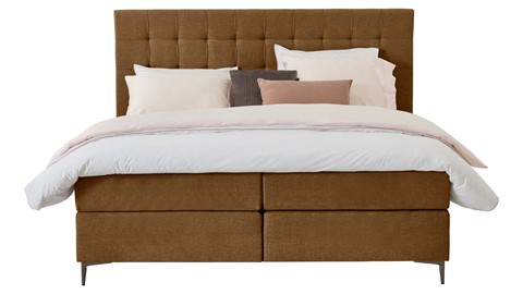Boxspring Jade vlak met gestoffeerd matras, cognac