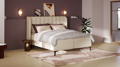 Boxspring Ivory soft teddy vlak met gestoffeerd matras, off white