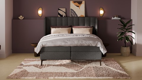 Boxspring Ivory linen touch vlak met gestoffeerd matras, dark grey