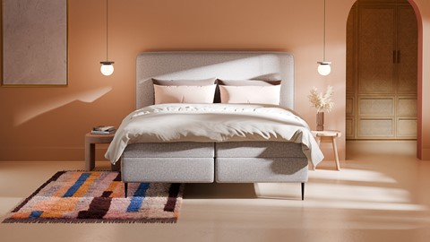 Boxspring Quartz linen touch vlak met gestoffeerd matras, light grey
