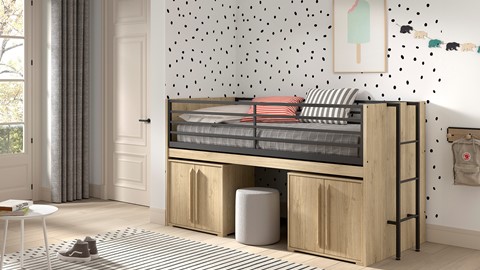 Halfhoogslaper Sam met commode 2 deuren, eik