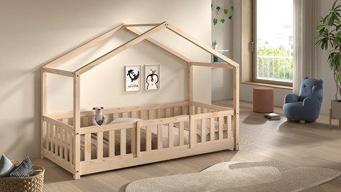 Kajuitbed Dallas als huis met slaaplade, natuur