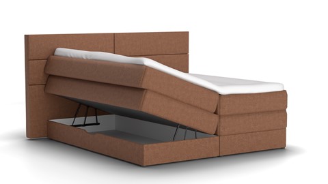 Opbergboxspring Pearl vlak met gestoffeerd matras, camel