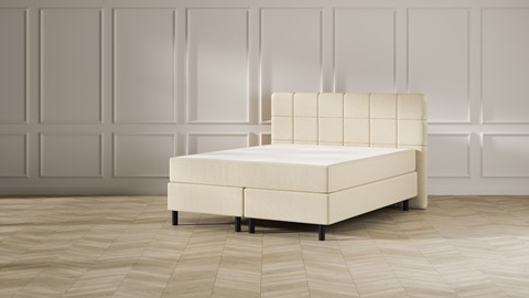 Boxspring Emma Deluxe Elegant vlak  met gestoffeerd matras en poot zwart, beige