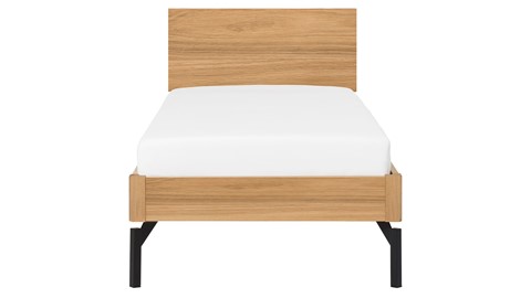 Bed Sky eiken met hoofdbord hout en poot metaal, eiken honing