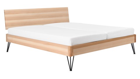 Bed Sky beuken met hoofdbord hout en poot driehoek metaal, beuken