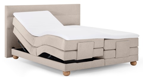 Boxspring Solid Lina verstelbaar met gestoffeerd matras, naturel