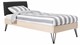 Bed Sky eiken met hoofdbord stof en poot driehoek, eiken lederlook zwart