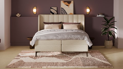 Boxspring Ivory soft teddy vlak met gestoffeerd matras, off white