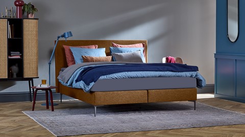 Boxspring Emerald vlak met B Bright matras 3100/3150, cognac