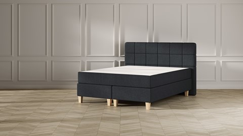 Boxspring Emma Deluxe Elegant vlak  met gestoffeerd matras en poot naturel, dark grey