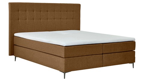 Boxspring Jade vlak met gestoffeerd matras, cognac