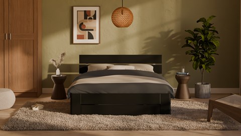 Bed Fresh 500 met hoofdbord en 3 opbergladen, zwart