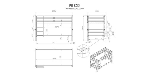 Stapelbed Pino 140 cm hoog, wit