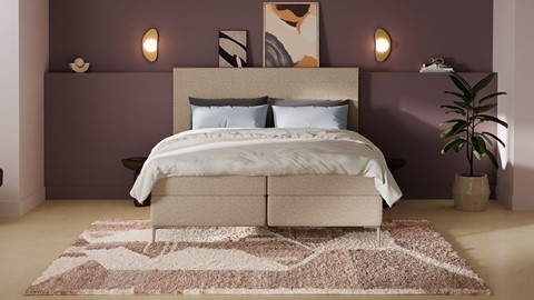 Boxspring Emerald linen touch vlak met gestoffeerd matras, beige