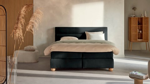 Boxspring Solid Lina vlak met gestoffeerd matras, anthracite