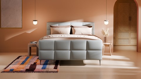 Boxspring Crystal soft touch met gestoffeerd matras, light blue