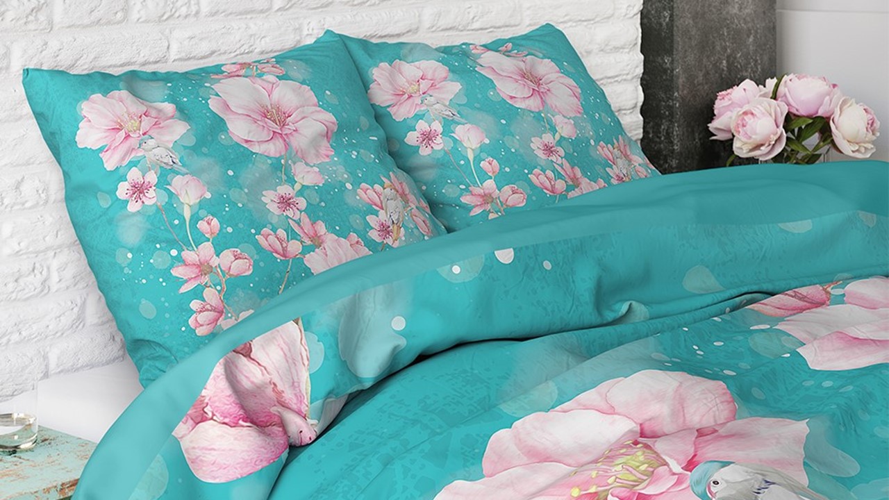 CelinaTex Enjoy Beddengoed 200 x 200 cm, 3-delig, katoen, dekbedovertrek Seersucker Ayana, bloemen, wit, rood, groen
