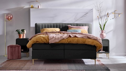 Boxspring Ruby vlak met gestoffeerd matras, charcoal