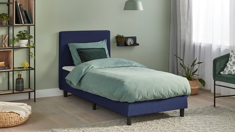 Boxspring Cisano vlak met gestoffeerd matras, blauw