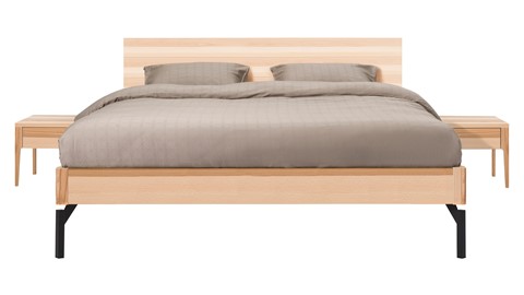 Bed Sky beuken met hoofdbord hout en poot metaal, beuken