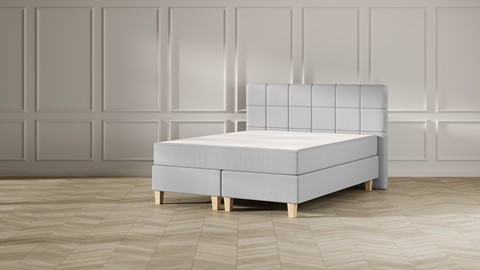 Boxspring Emma Deluxe Elegant vlak  met gestoffeerd matras en poot naturel, light grey