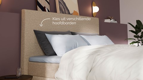 Boxspring Emerald linen touch vlak met gestoffeerd matras, beige