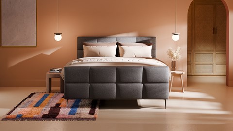 Boxspring Crystal linen touch vlak met gestoffeerd matras, dark grey