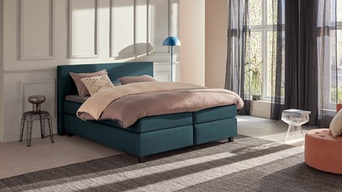 Boxspring Autentik Tunn vlak met gestoffeerd matras, teal