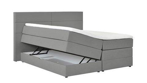 Opbergboxspring Pearl vlak met gestoffeerd matras, zinc