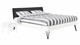 Bed Sky beuken met hoofdbord stof en poot driehoek, wit lederlook zwart