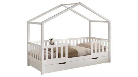 Kajuitbed Dallas als huis met slaaplade en uitvalbeveiliging, wit