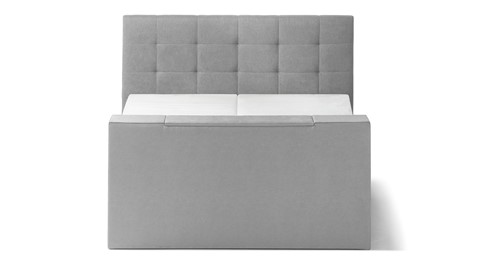 Boxspring Unik Varje verstelbaar met gestoffeerd matras en voetbord met TV-lift, light grey